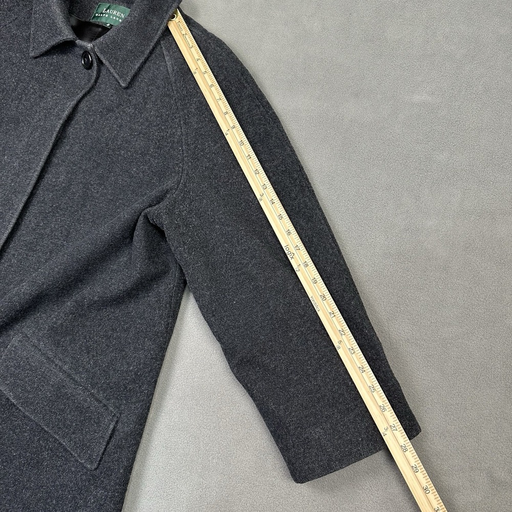 Vtg Ralph Lauren 100% Wool Overcoat Size 6 USA Made Satin Lined Gray Mid Length - Picture 14 of 15